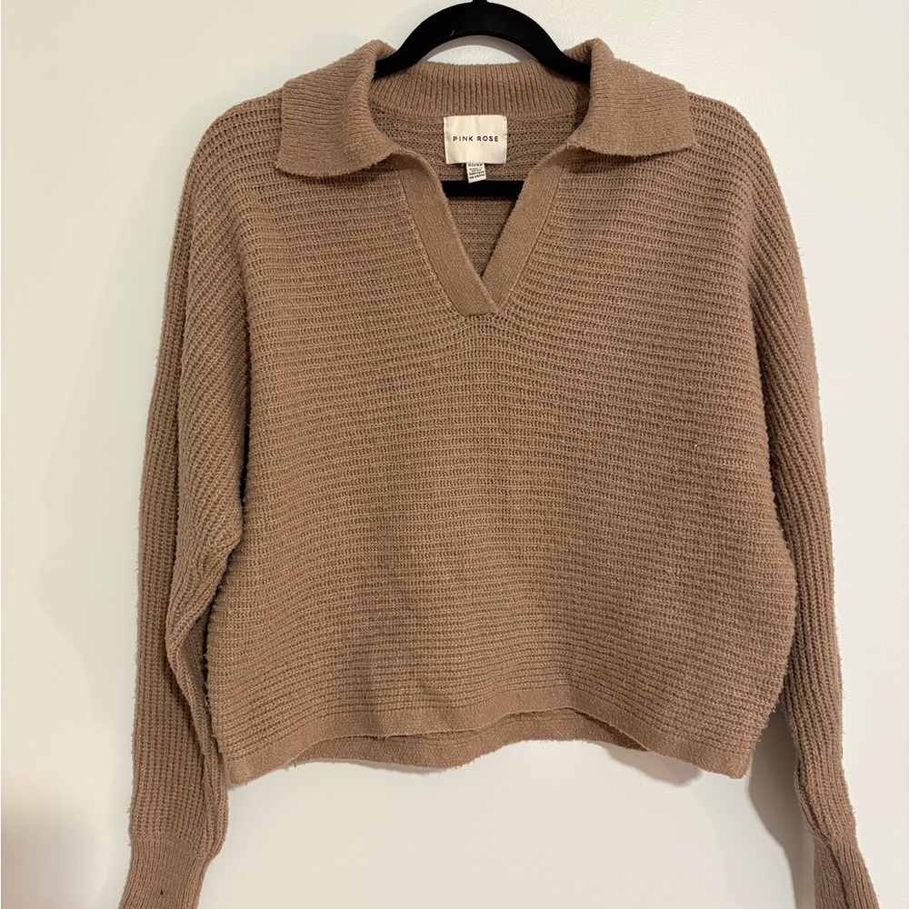 Pink Rose Women's V-Neck Sweater in Brown